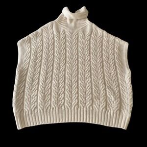 Splendid Cable Knit Turtleneck Sleeveless Sweater Vest Cream Large